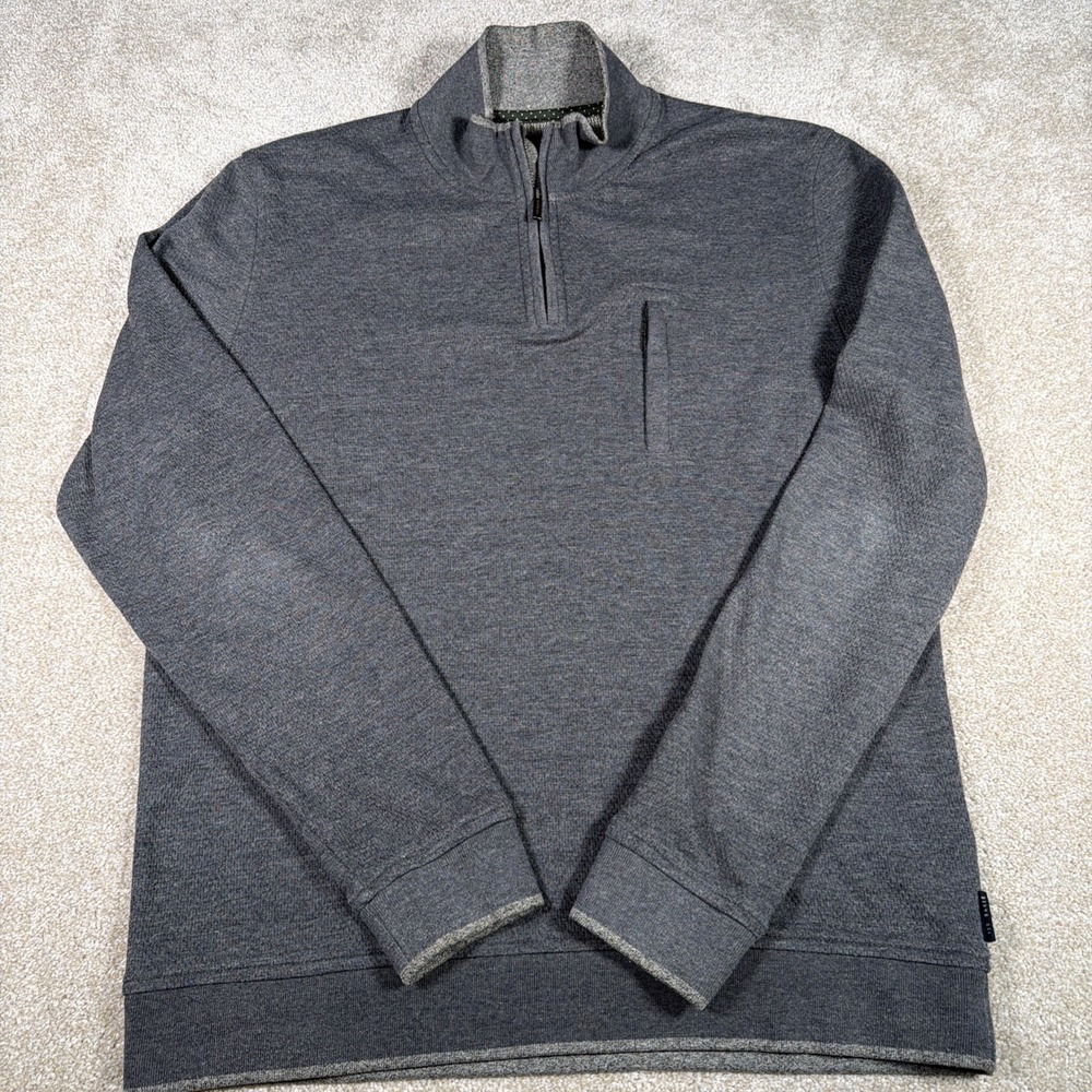 Ted Baker 1/4 Zip Funnel Neck Pullover Sweater Mens 4 Large Gray Preppy - Picture 1 of 8